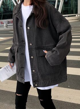 2022春秋新款韩版大码胖妹妹mm上衣女宽松bf百搭休闲工装牛仔外套