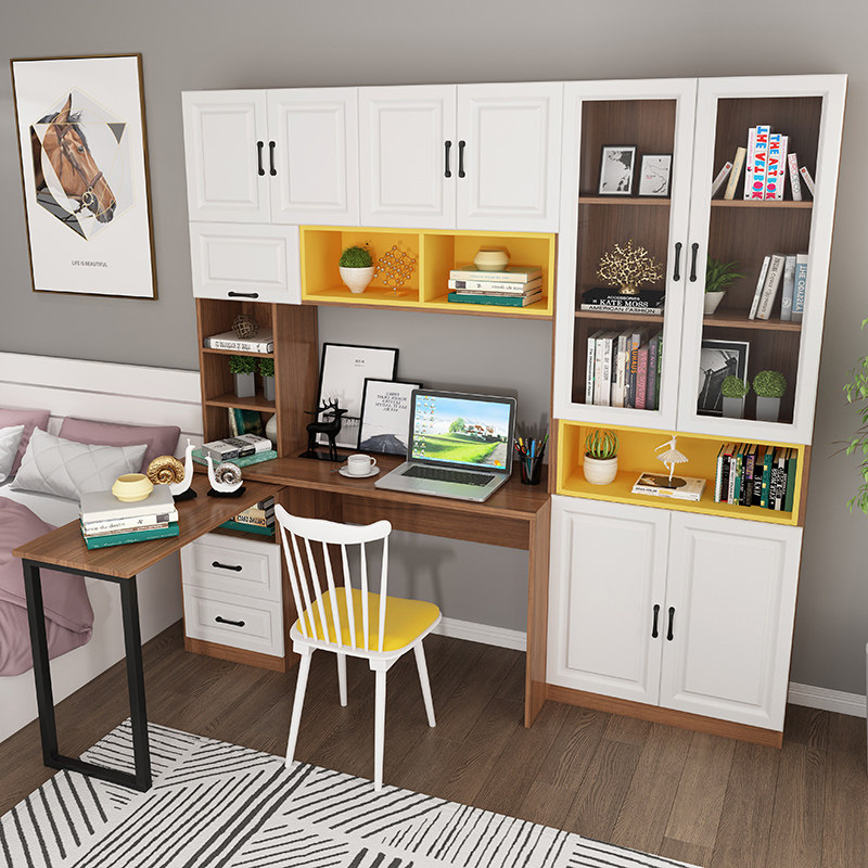 书柜书桌一体桌组合台式电脑桌简约现代多功能书架旋转学习办公桌