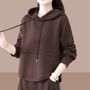 春秋卫衣女2024新款宽松显瘦纯色上衣爆款女装慵懒风套头外套连帽
