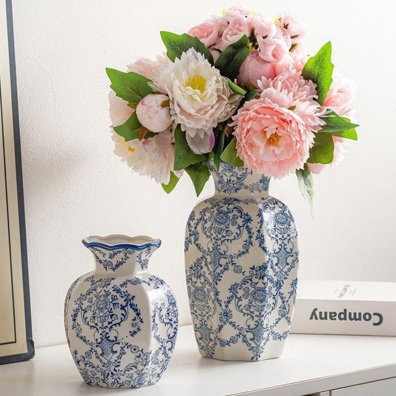 折叠花瓶客厅青花瓷覆古玄关中式高级陶瓷花瓶家居插花装饰品摆件,家居饰品,花瓶,淘宝优惠券,粉丝福利购,淘宝优惠卷