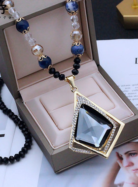 秋冬百搭简约长款毛衣链女配饰项链衣服装饰挂件复古水晶链子新款