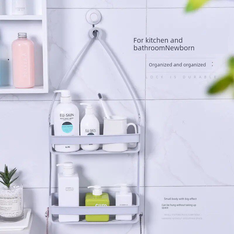 新型简易浴室挂式储物架浴室塑料墙架欧式厨房双层储物架