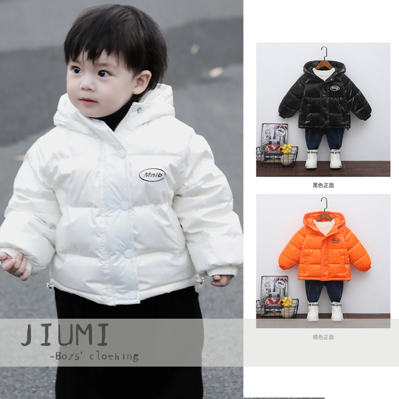 男宝宝冬装羽绒棉服男童冬季亮面免洗外套中小童加绒加厚短版棉袄