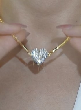 新款爱心满钻磁吸项链女时尚气质小众个性设计感吸铁石心形锁骨链