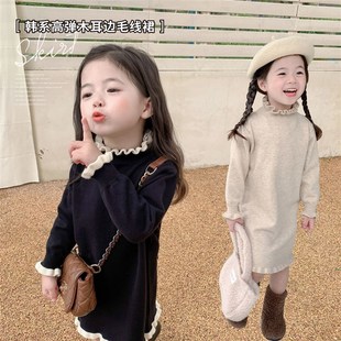 女童中长版毛衣秋冬款时尚儿童半高领针织洋装小女孩百搭打底裙