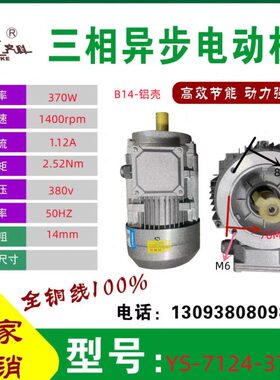 线切割电动机 丝筒电动机YS7124（380V/370W轴头14MM(铝壳）