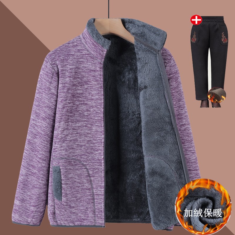 奶奶秋季摇粒绒外套加绒加厚中老年人女装秋冬妈妈装抓绒保暖上衣