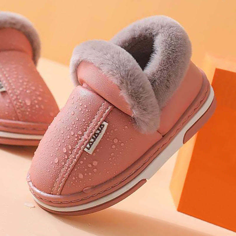 儿童棉拖鞋秋冬季宝宝防滑防水居家pu棉鞋皮款男T女童亲子保暖室