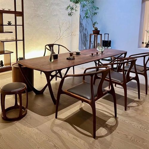 新中式实木茶桌椅组合现代简约禅意黑胡桃木茶台办公室客厅泡茶桌