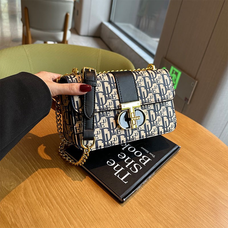 高级感女士包包2024新款潮x小众印花百搭链条包轻奢时尚斜跨小方
