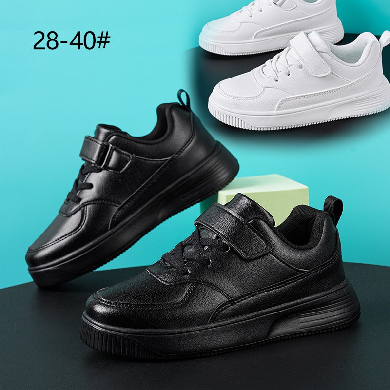 8皮面儿童鞋子全黑色9小学t生白色板鞋10男童运动鞋13女孩球鞋12