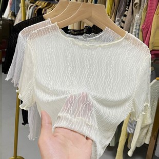 吊带裙内搭打底衫夏季新款搭配连衣裙网纱上衣女t恤薄款蕾丝上衣