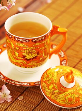 硅元陶瓷 中华龙盖杯 龙凤杯大号办公杯子带盖商务陶瓷茶杯会议杯
