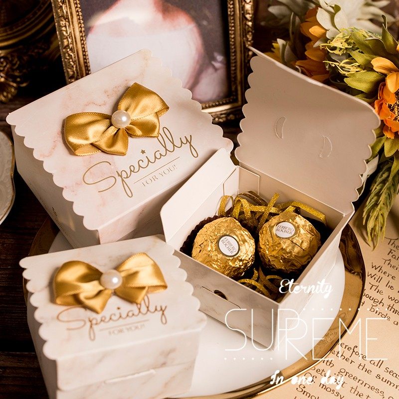 Missxiu[韩式少女心]个性时尚喜糖盒婚礼糖果盒 大理石结婚小方盒