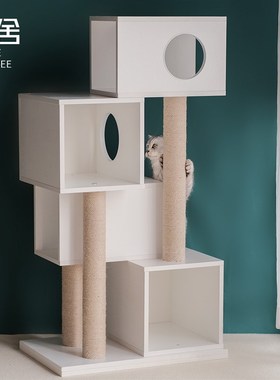 木舍实木猫爬架白色免漆猫架猫窝玩具猫跳台猫抓柱猫树冬季猫别墅