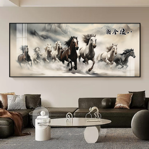 大气八骏图晶瓷画马到成功客厅装饰画大幅沙发背景墙画办公室挂画