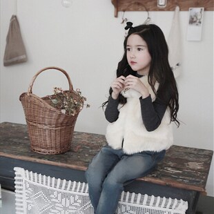 2019韩国女童马甲毛绒保暖仿兔毛皮草背心秋冬款儿童百搭休闲外套