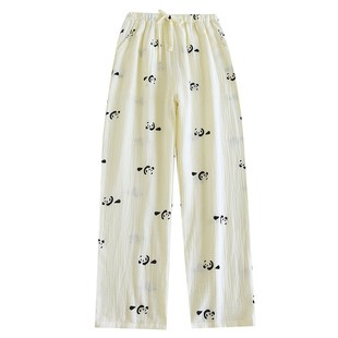 家居睡裤 春夏薄纯棉泡泡棉纱高腰宽松甜美卡通碎花直筒长裤 空调裤