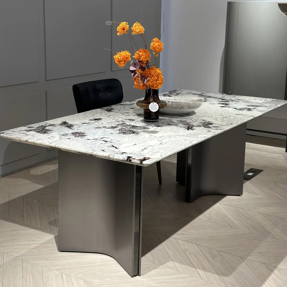 天然雪山兰奢石餐桌椅组合大理石