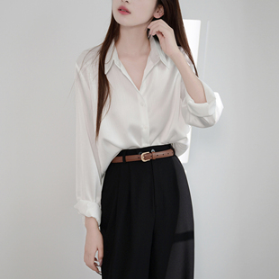 流光溢彩简约高级微宽松长袖白衬衫女竖纹丝滑舒适穿搭blouse上衣
