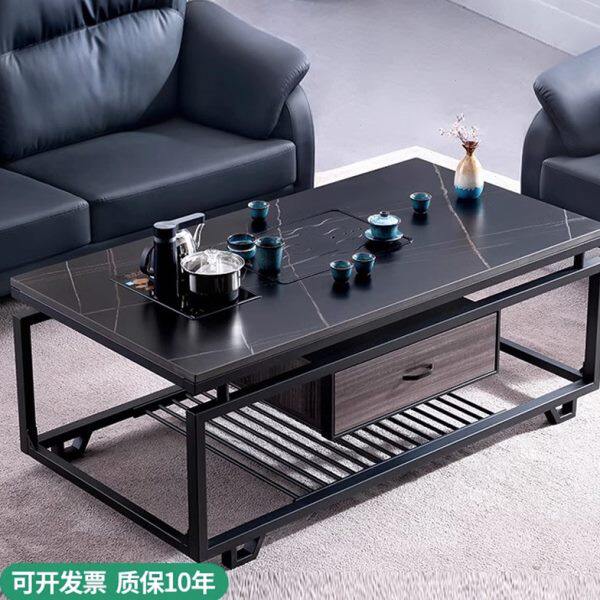 功夫茶几简约现代办公室会客接待泡茶台一体式茶盘岩板台办公茶桌