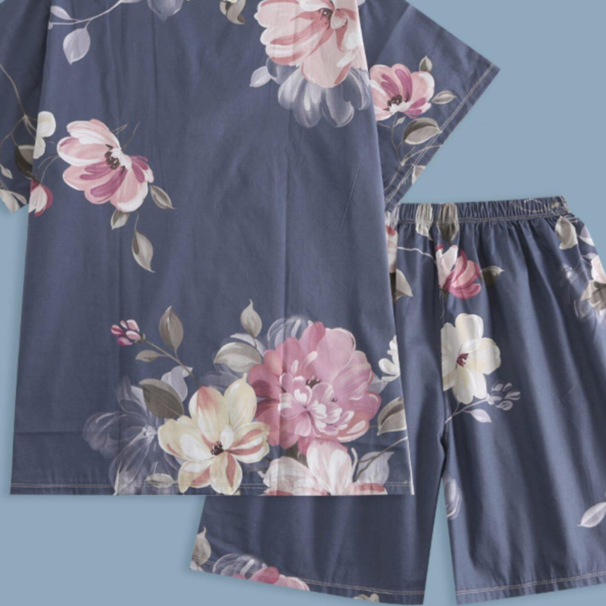 家居服睡衣桑拿韩版加肥高档汗蒸服大码套装情侣款服纯棉服浴男款