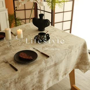 复古奶油风雪尼尔绒面桌布家用轻奢高级感长方形餐桌布茶几布 法式