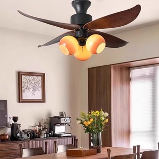 吊扇灯客厅吸顶风扇灯餐厅卧室书房美式 复古南洋风中古焦糖色吊灯