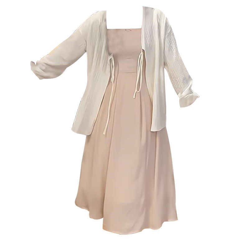 大码胖mm温柔风时髦套装防晒开衫+吊带连衣裙女夏季巨显瘦两件套,女装/女士精品,时尚套装,淘宝优惠券,粉丝福利购,淘宝优惠卷