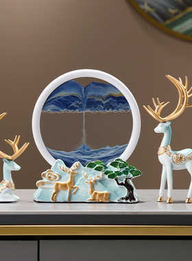 新中式招财鹿创意沙漏流沙桌面摆件客厅办公室装饰品乔迁家居礼品