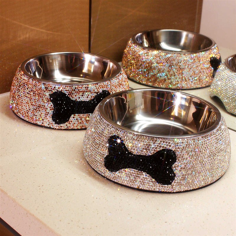 狗盆狗碗猫碗双碗防打翻不锈钢狗狗食盆大号高颜值镶钻宠物用品潮
