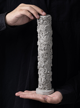 新中式创意水泥九龙柱鱼缸沉水造景布景摆件玄关客厅桌面装饰品