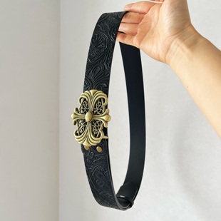 洛默西部牛仔风经典十字架扣压花纹腰带男女配裙子牛仔裤带皮带