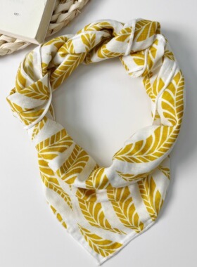 黄白条纹树叶方巾田园风黄色系搭配小丝巾小围巾女士休闲简约领巾