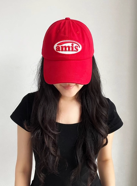 aims字母贴布正红色软顶棒球帽美式时尚弯檐防晒遮阳鸭舌帽显脸小