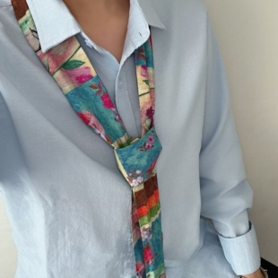 彩色拼接小众图案长条丝巾搭配长条领带丝巾女款搭配衬衫腰带丝巾