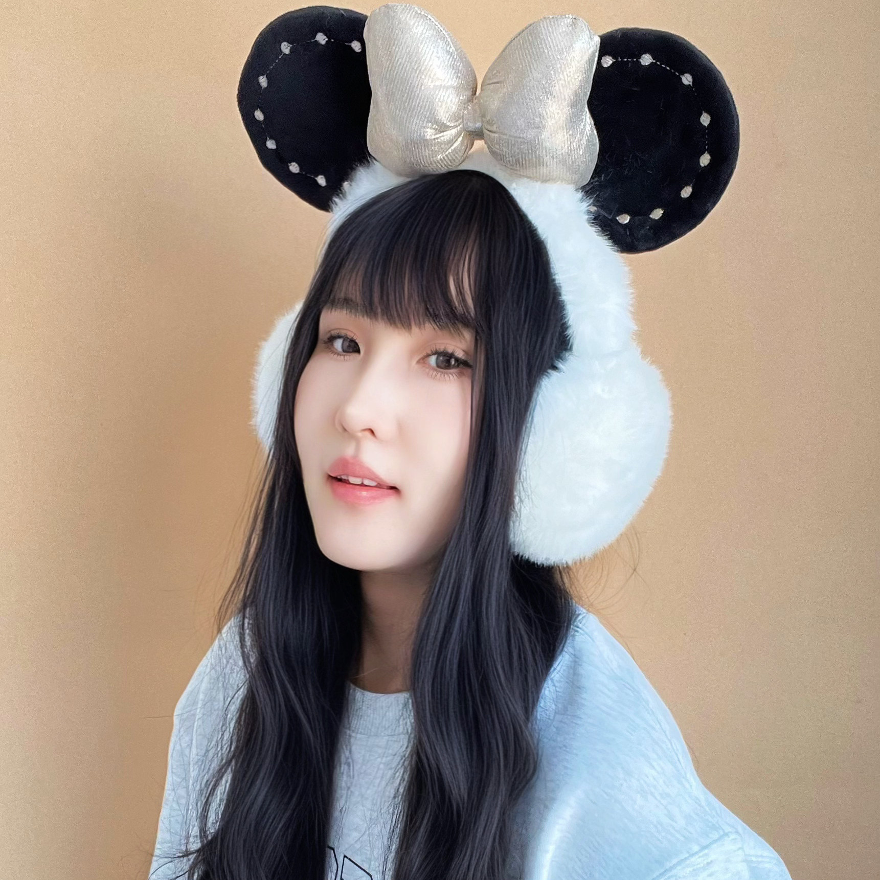 小仙女米奇耳朵蝴蝶结毛绒折叠耳罩女保暖防寒耳暖可爱耳捂子头饰