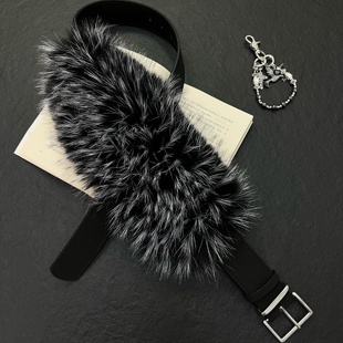 2026新款腰带女款宽配牛仔裤设计感小众时尚百搭y2k黑色毛毛皮带