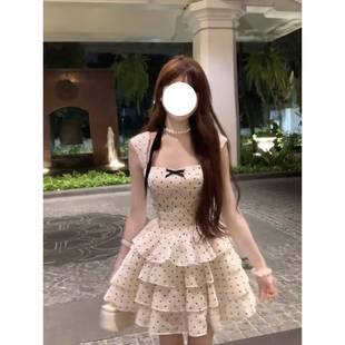波点甜美可爱蓬蓬裙温柔少女收腰公主风富家千金连衣裙蛋糕裙 法式