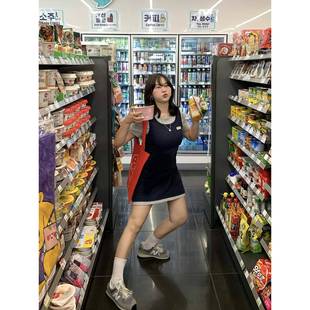 显瘦收腰裙 山山屿你 韩女穿搭 微胖mm韩系短袖 t恤连衣裙女大码