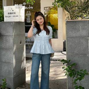 女装 新款 楠序源子微胖mm大码 2025年夏季 衬衫 减龄收腰遮肉休闲小衫
