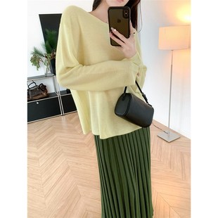 型绝了 简约慵懒罩衫 一字领 针织衫 25春夏宽松上衣 天爽亚麻长袖 版