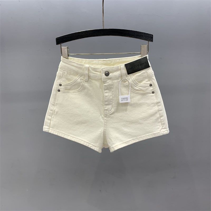 浅杏色高腰辣妹牛仔短裤女2024夏季新款百搭弹力修身显瘦a字热裤
