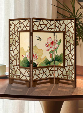 中国风桌面摆件复古电视柜玄关柜餐边柜装饰品可折叠小屏风摆台画