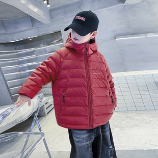 男童秋冬红色过年轻薄羽绒服2024新款儿童男孩冬季防风保暖外套潮