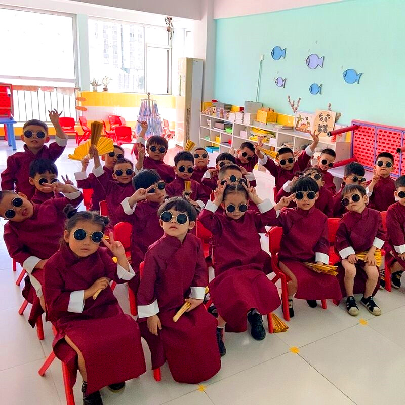 儿童相声大褂说书人演出服民国长衫表演服扇子男女童元旦舞蹈服装