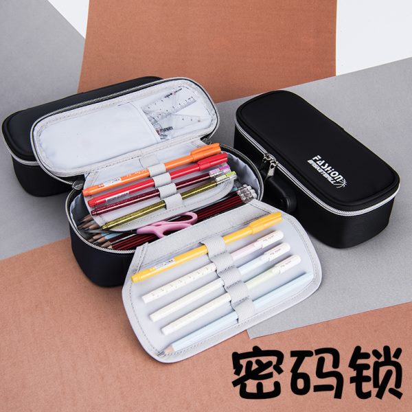 密码锁男生笔袋帆布大容量手提简约文具盒纯色初高中铅笔盒创意女