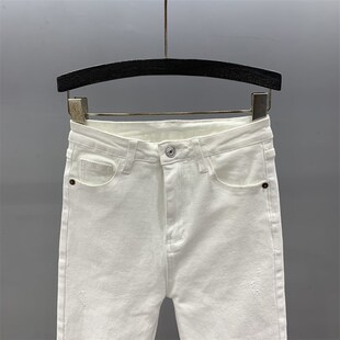 白色紧身牛仔裤女2024年春季新款小个子高腰弹力显瘦小脚铅笔裤子