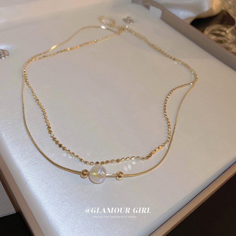 srrmhyn彩光人鱼姬珍珠链条多层项链韩国复古设计感锁骨链时尚气