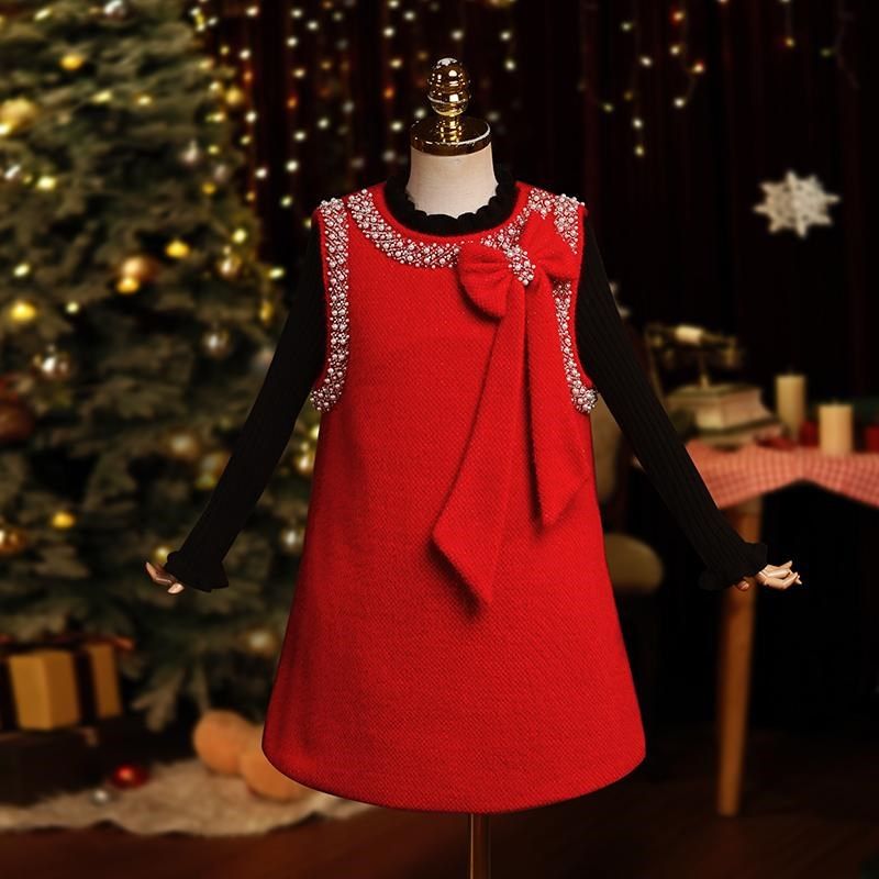 女童毛呢背心公主连衣裙子儿童装秋冬装冬季加绒2024新款毛衣套装